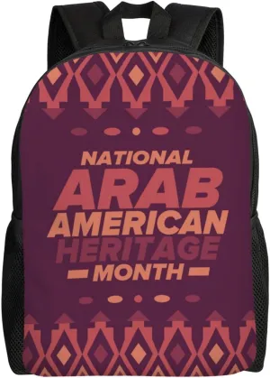 Arab American Heritage Month Backpack for Women Men Worker Teacher Business Travel Backpacks Shoulders Bag Daypack Bookbag with Mesh Pockets