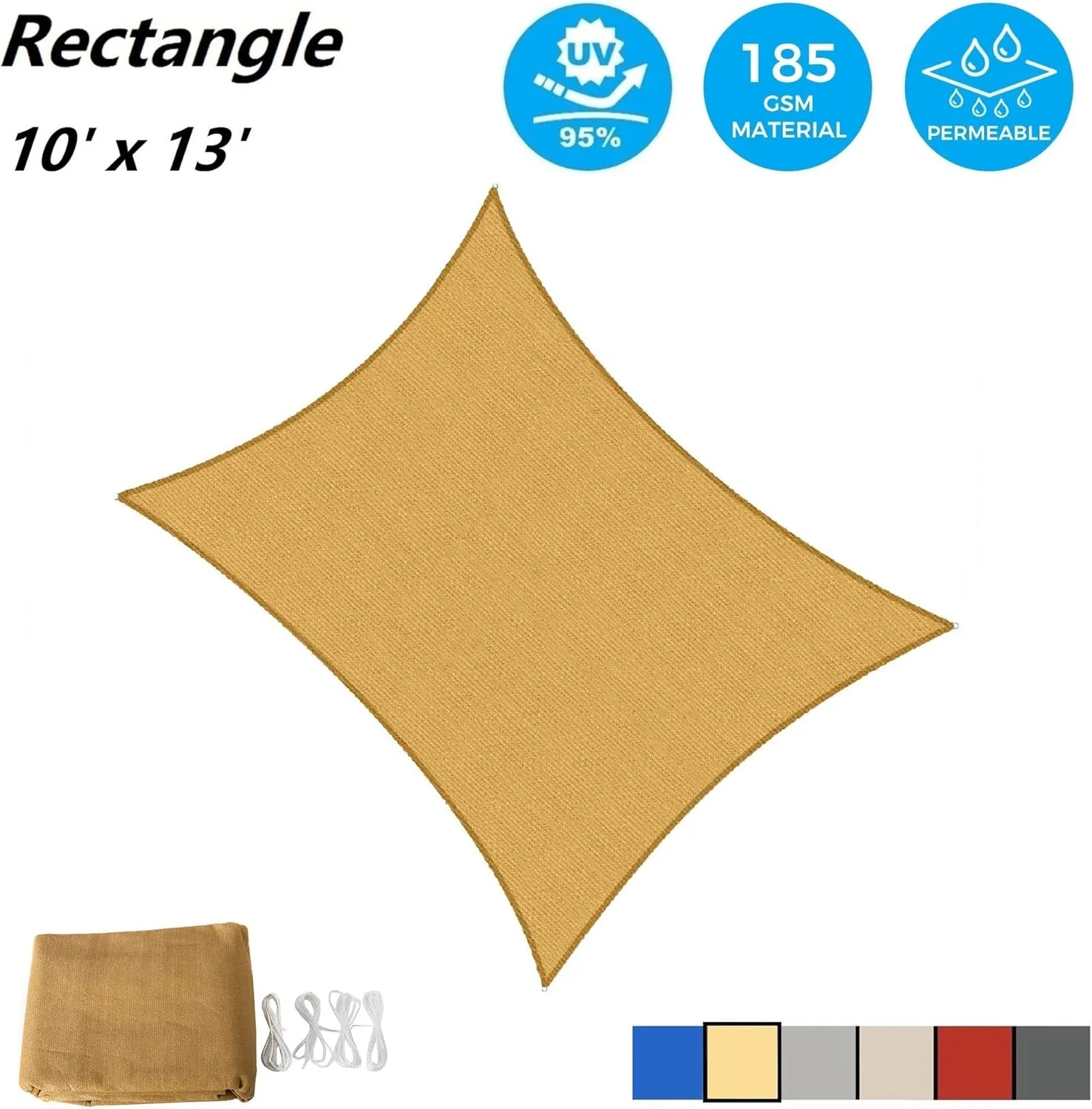 Asteroutdoor Sun Shade Sail Rectangle 10' x 13' UV Block Canopy for Patio Backyard Lawn Garden Outdoor Activities, Sand