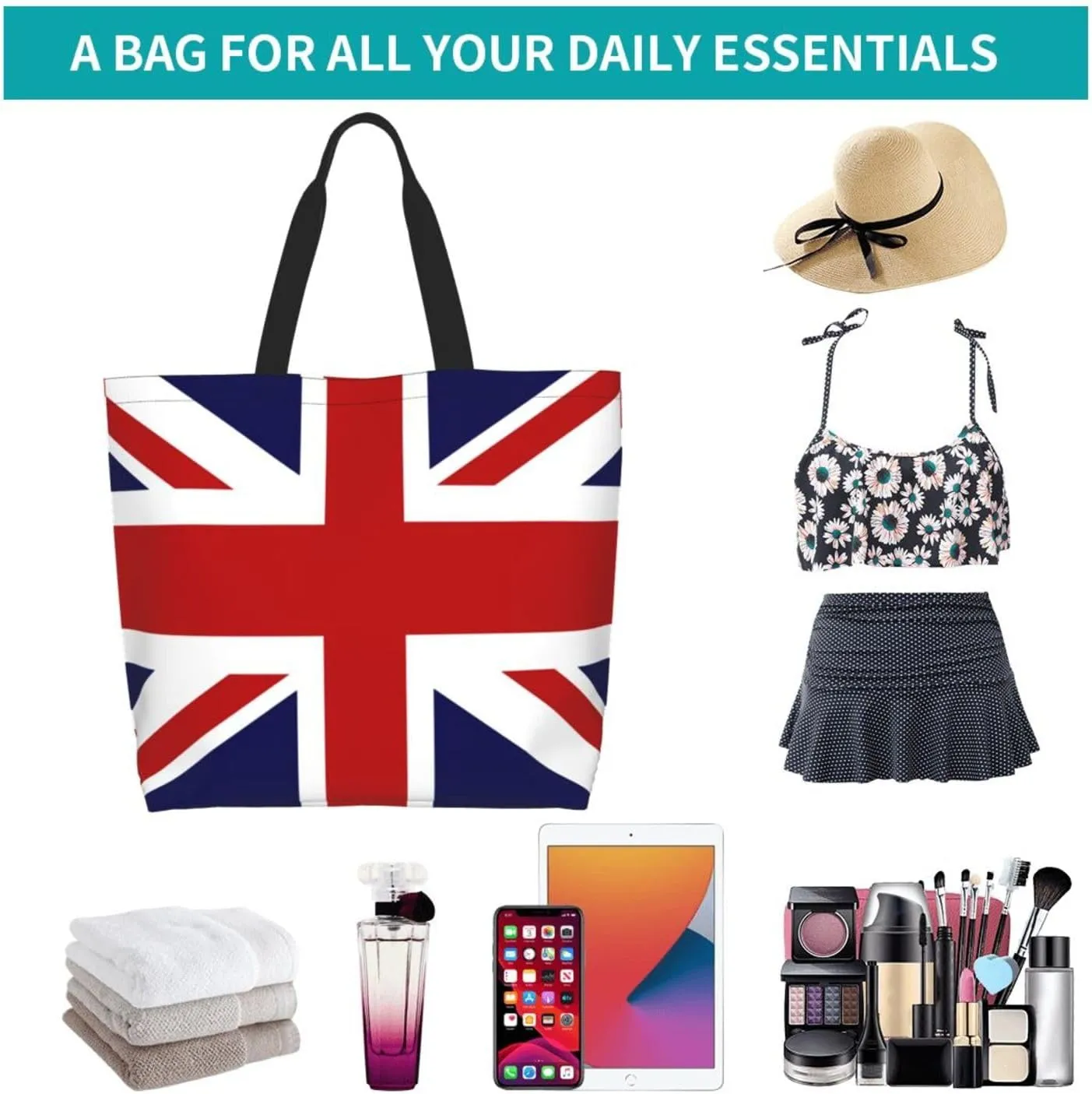 ASYG Cute Flag Tote Bag for Women and Men Reusable Shoulder Bags for Gym, Shopping, Beach,Travel