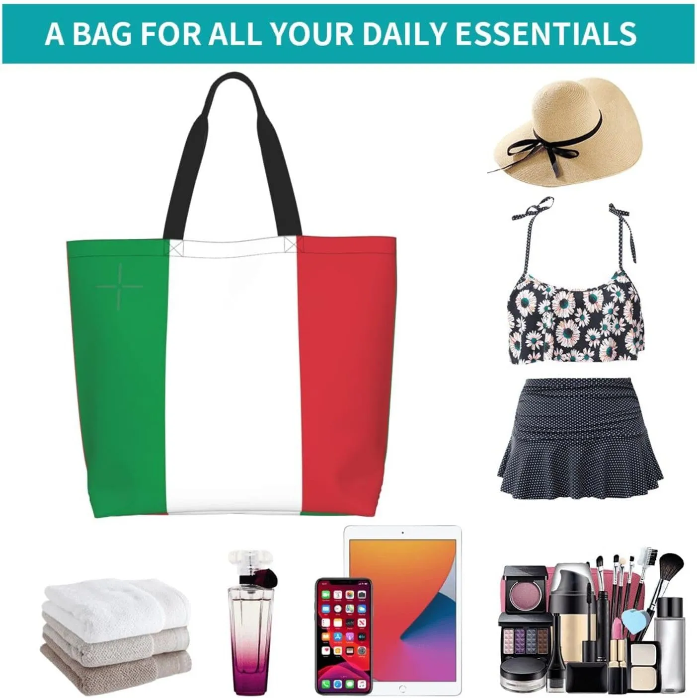 ASYG Cute Flag Tote Bag for Women and Men Reusable Shoulder Bags for Gym, Shopping, Beach,Travel