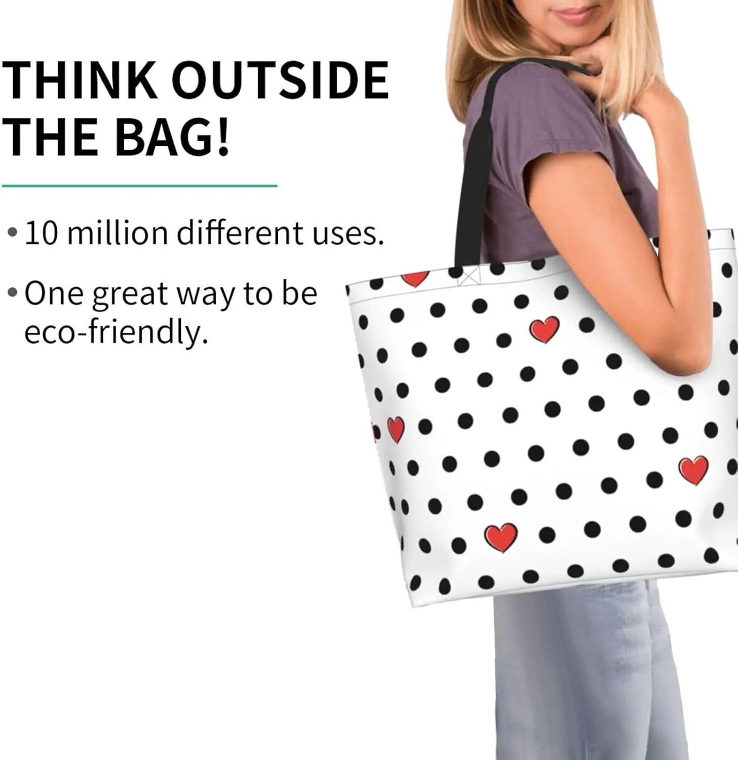 ASYG Red and White Polka Dot Tote Bag Lightweight Handbags Travel Shoulder Bag for Hiking,Yoga, Gym,Shopping Travel Beach