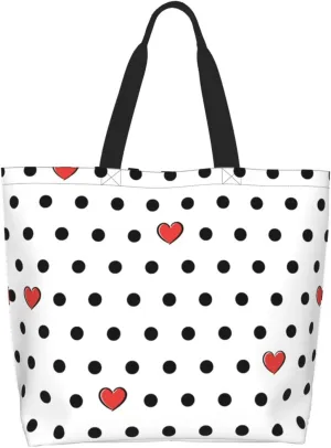 ASYG Red and White Polka Dot Tote Bag Lightweight Handbags Travel Shoulder Bag for Hiking,Yoga, Gym,Shopping Travel Beach