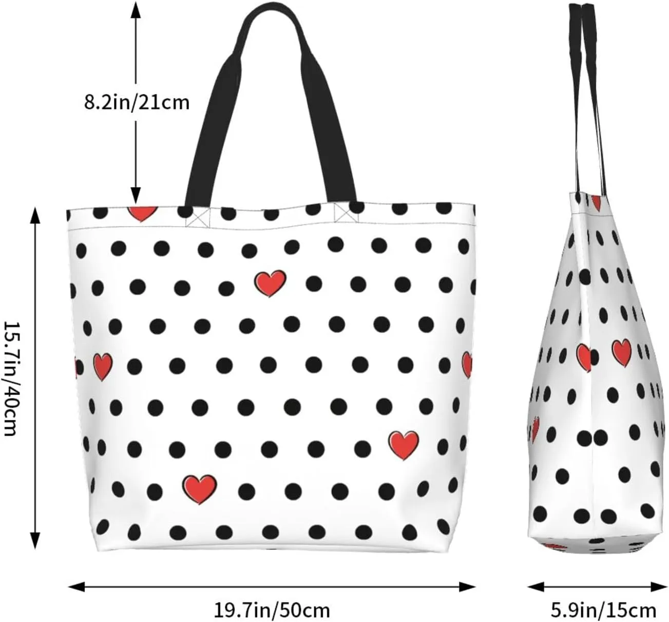 ASYG Red and White Polka Dot Tote Bag Lightweight Handbags Travel Shoulder Bag for Hiking,Yoga, Gym,Shopping Travel Beach