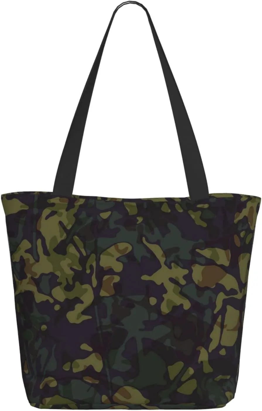 Augenstern Women Shoulder Bag Camo-Hunting-Grassland Foldable Tote Bag With Zipper Closure Casual Shopping Purse Daily Bag
