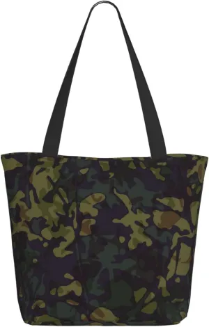 Augenstern Women Shoulder Bag Camo-Hunting-Grassland Foldable Tote Bag With Zipper Closure Casual Shopping Purse Daily Bag