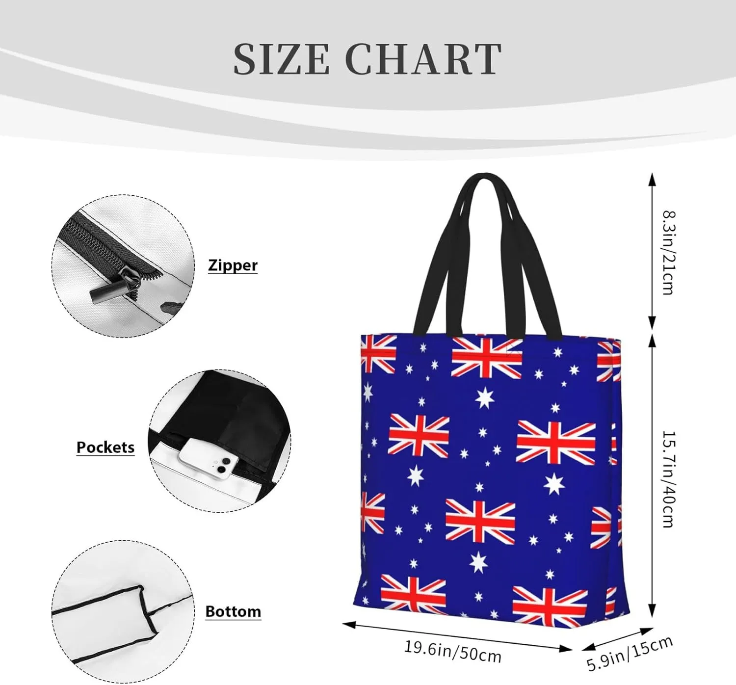 Australian Flag Duty Reusable Shopping One-Shoulder Bags â€“ Large Tote Bags Are Foldable
