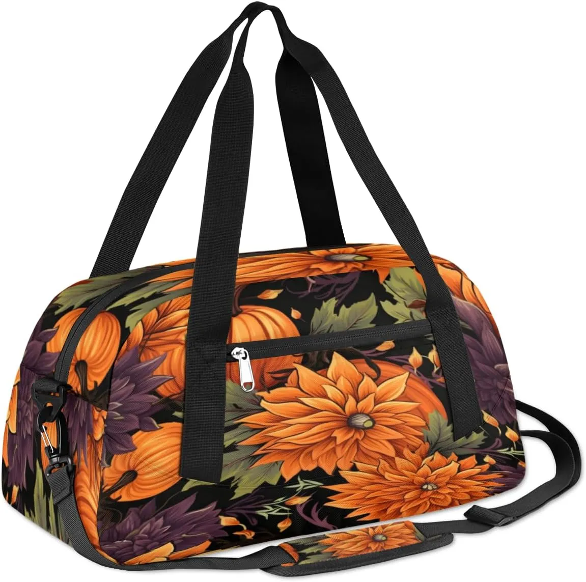 Autumn Pumpkin Flower Gym Bag, Duffle Bag, Weekender Bag, Duffel Bag, Overnight Bag, Travel Duffel Bag, Dance Bag, Tote Bag, Beach Bag, Pool Bag, Gym Duffle Bag, Carry on Bag