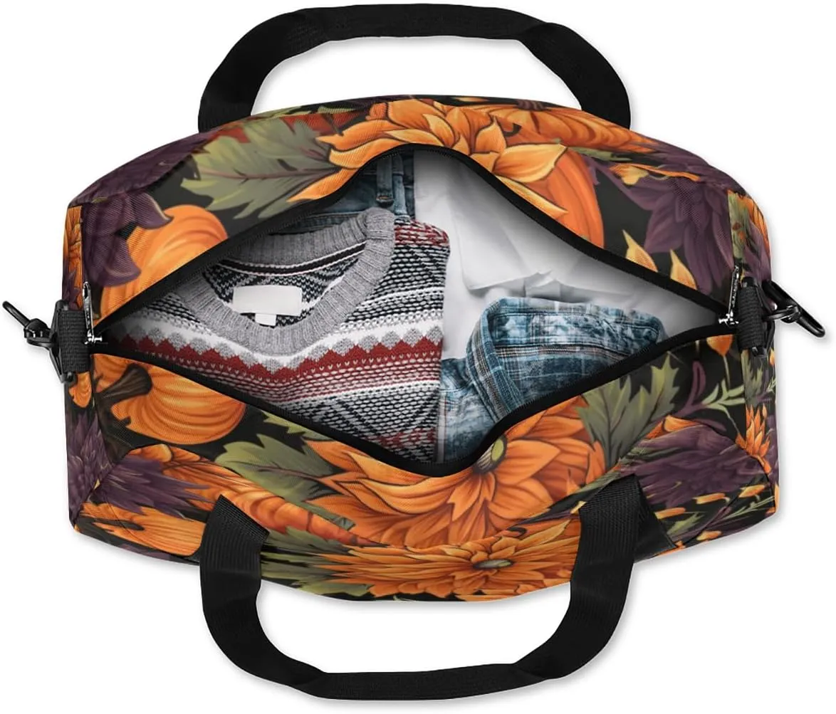 Autumn Pumpkin Flower Gym Bag, Duffle Bag, Weekender Bag, Duffel Bag, Overnight Bag, Travel Duffel Bag, Dance Bag, Tote Bag, Beach Bag, Pool Bag, Gym Duffle Bag, Carry on Bag