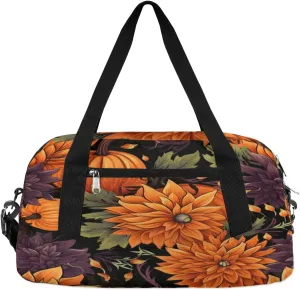 Autumn Pumpkin Flower Gym Bag, Duffle Bag, Weekender Bag, Duffel Bag, Overnight Bag, Travel Duffel Bag, Dance Bag, Tote Bag, Beach Bag, Pool Bag, Gym Duffle Bag, Carry on Bag