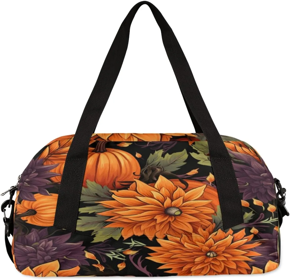Autumn Pumpkin Flower Gym Bag, Duffle Bag, Weekender Bag, Duffel Bag, Overnight Bag, Travel Duffel Bag, Dance Bag, Tote Bag, Beach Bag, Pool Bag, Gym Duffle Bag, Carry on Bag