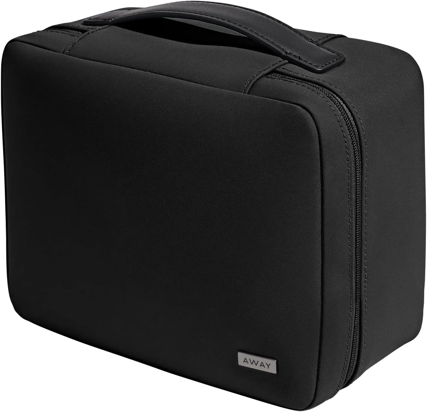 Away Cosmetics Bag, Makeup Bag with Detachable Brush Roll, Waterproof, Clear Zip Pockets, Travel Friendly, Jet Black
