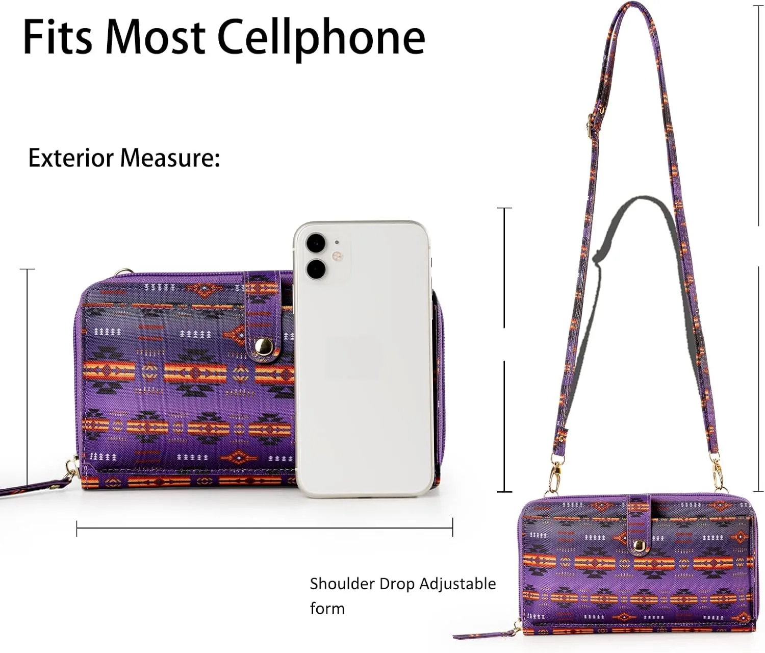 Aztec Print RFID-Blocking Crossbody Bag for Women - Multifunctional Wallet and Phone Purse