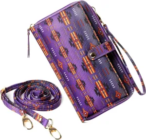 Aztec Print RFID-Blocking Crossbody Bag for Women - Multifunctional Wallet and Phone Purse