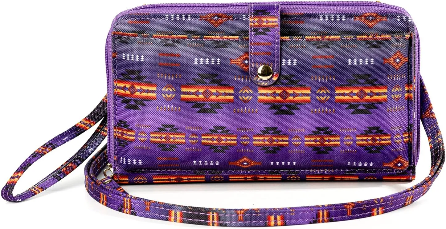 Aztec Print RFID-Blocking Crossbody Bag for Women - Multifunctional Wallet and Phone Purse