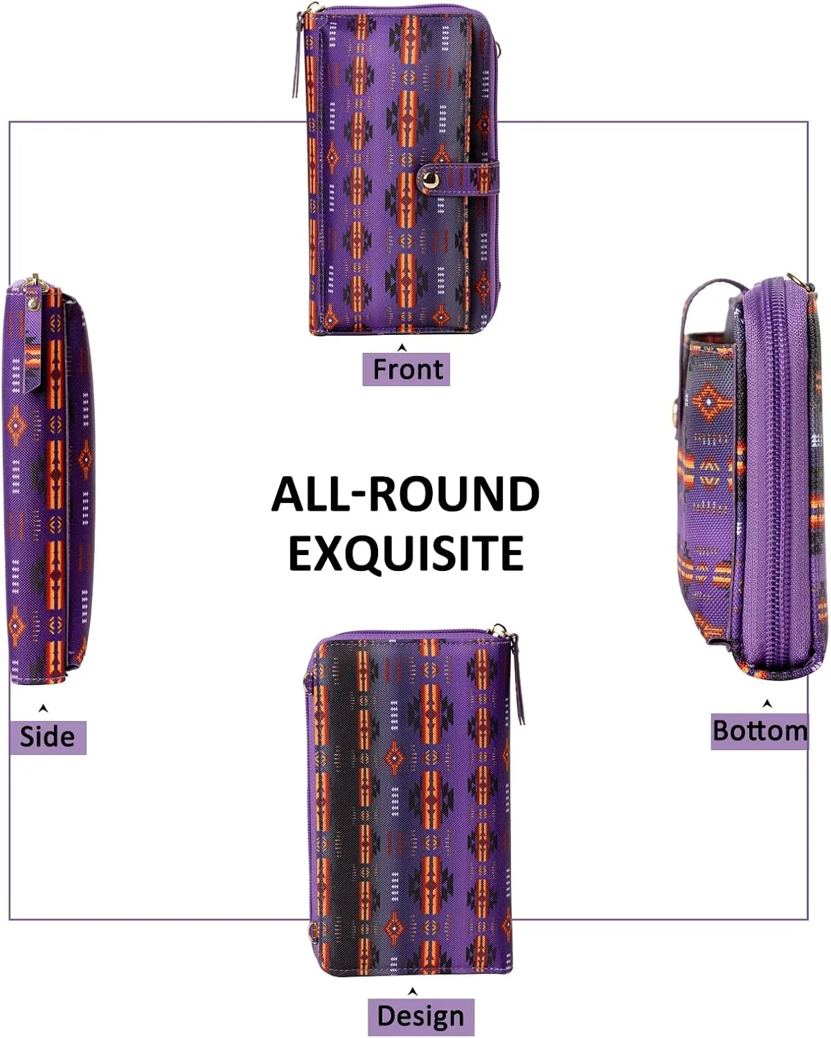 Aztec Print RFID-Blocking Crossbody Bag for Women - Multifunctional Wallet and Phone Purse