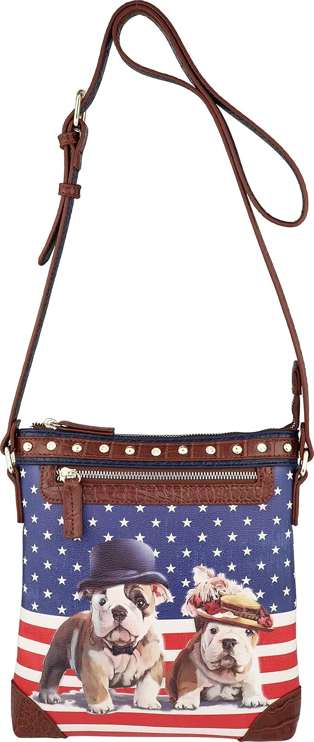 B BRENTANO Vegan Cute Animal Graphic Crossbody Bag Purse with Rhinestones