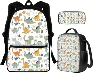 Baby Dinosaur Boys Bookbag and Lunch Box Set School Bags Bookbags for Teenage Boys Preschool Backpack with Zipper Front Pocket Suit for School,Travelling,Camping,Picnic,Outdoor