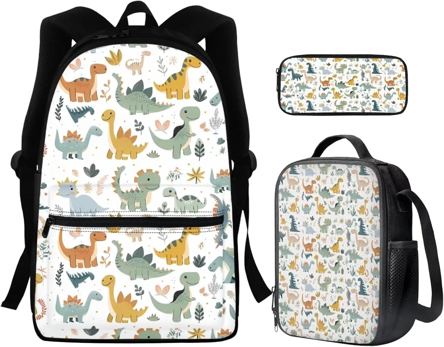 Baby Dinosaur Boys Bookbag and Lunch Box Set School Bags Bookbags for Teenage Boys Preschool Backpack with Zipper Front Pocket Suit for School,Travelling,Camping,Picnic,Outdoor