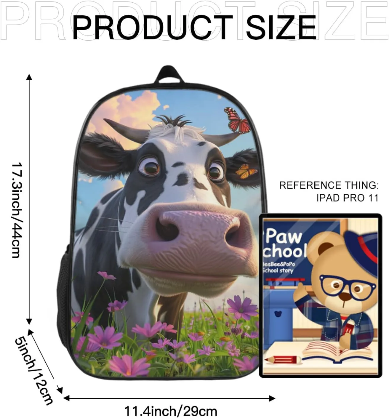 Backpack Fun Cute Cow Bookbag Women Men Black Backpack for Outdoor Sports Travel Camping Hiking Office Work Laptop Bag