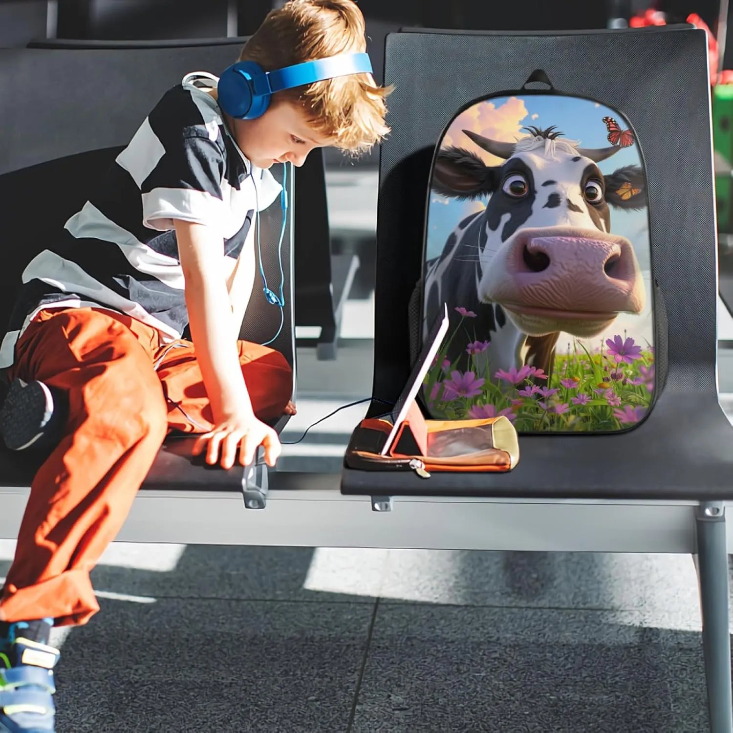 Backpack Fun Cute Cow Bookbag Women Men Black Backpack for Outdoor Sports Travel Camping Hiking Office Work Laptop Bag