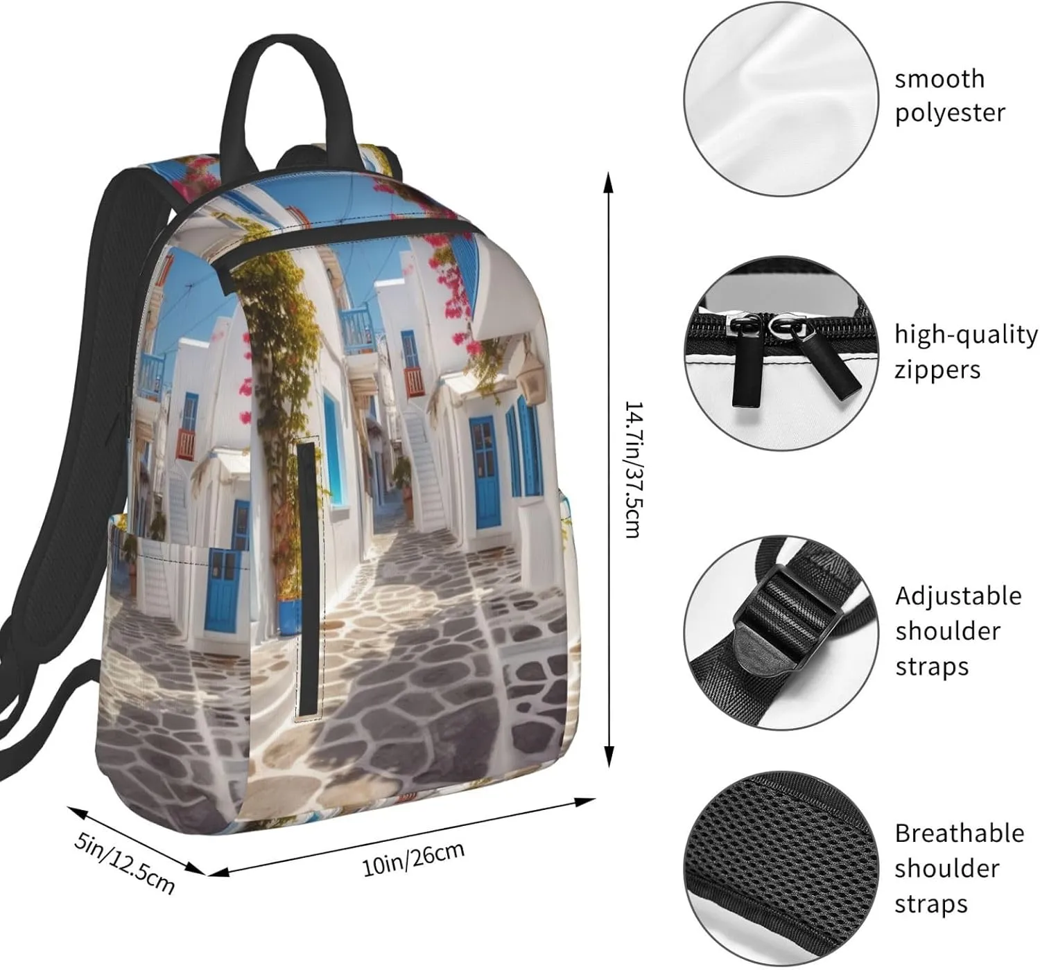 Backpack Greece Street Travel Casual Laptop Backpack Adjustable Hiking Daypack for Men Women