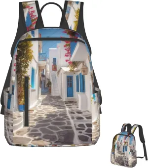 Backpack Greece Street Travel Casual Laptop Backpack Adjustable Hiking Daypack for Men Women