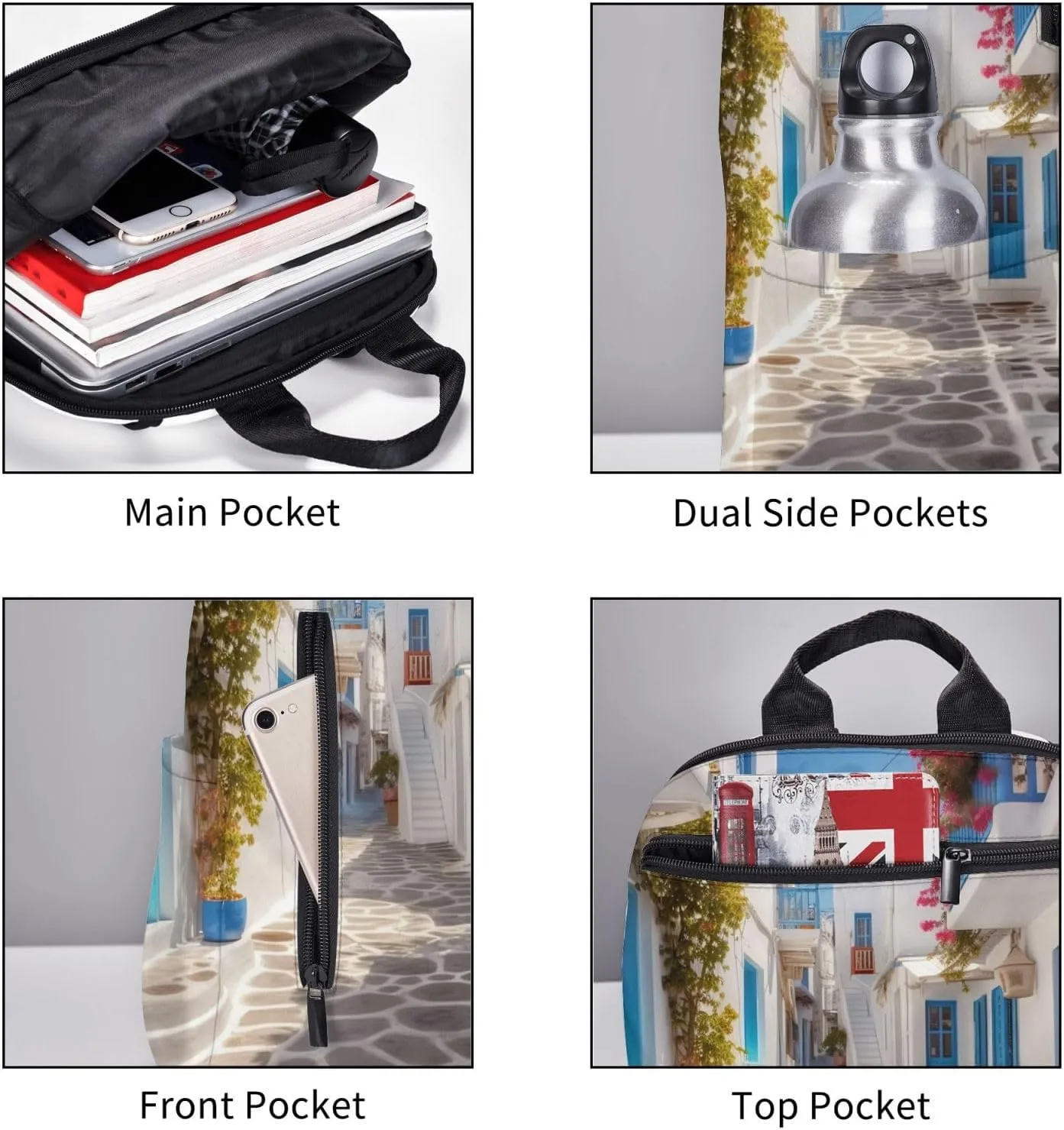 Backpack Greece Street Travel Casual Laptop Backpack Adjustable Hiking Daypack for Men Women