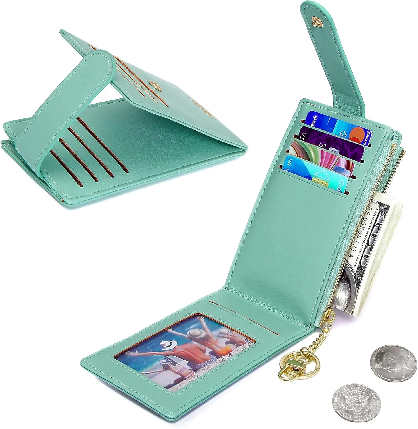 Badiya RFID Card Holder Wallet for Women Slim Wallets Bifold Multi Card Case Zipper Coin Purse