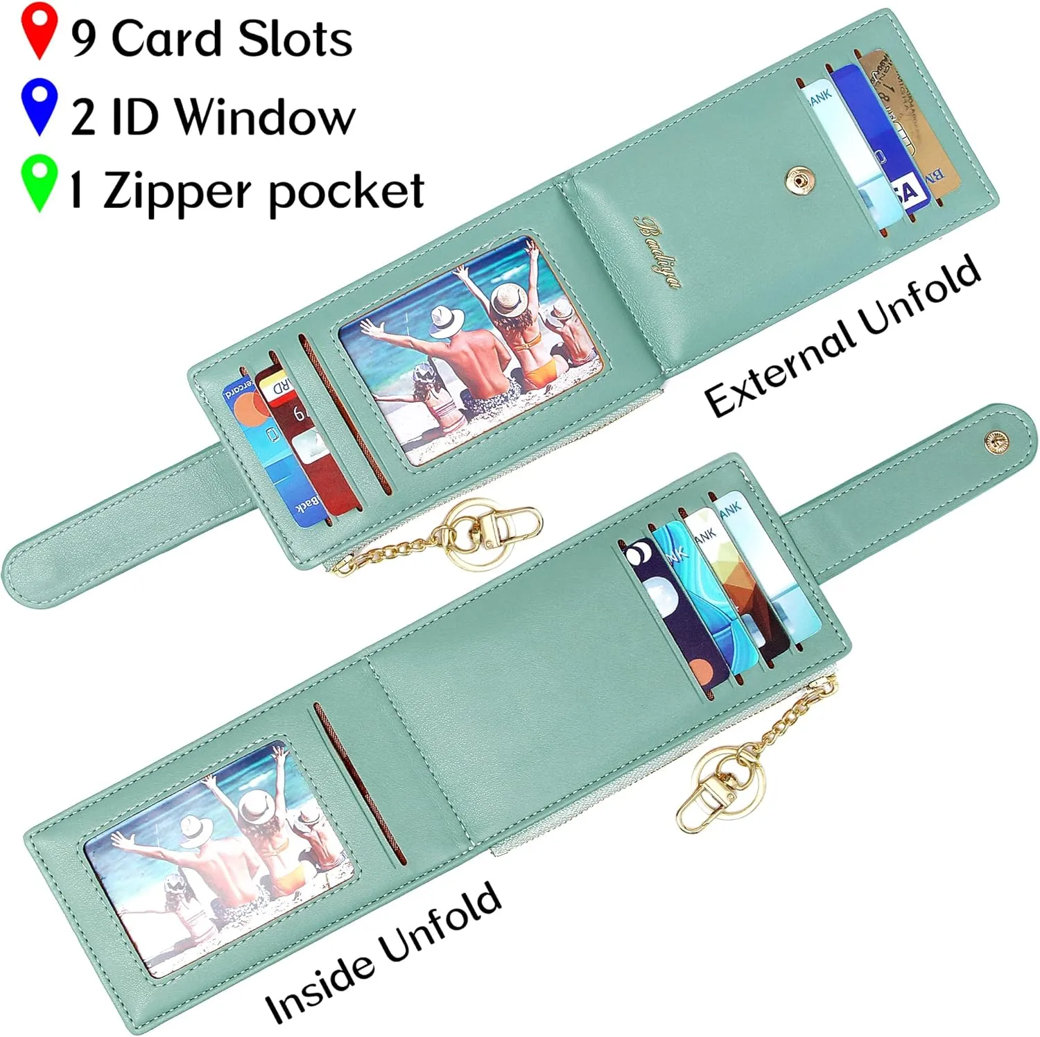 Badiya RFID Card Holder Wallet for Women Slim Wallets Bifold Multi Card Case Zipper Coin Purse