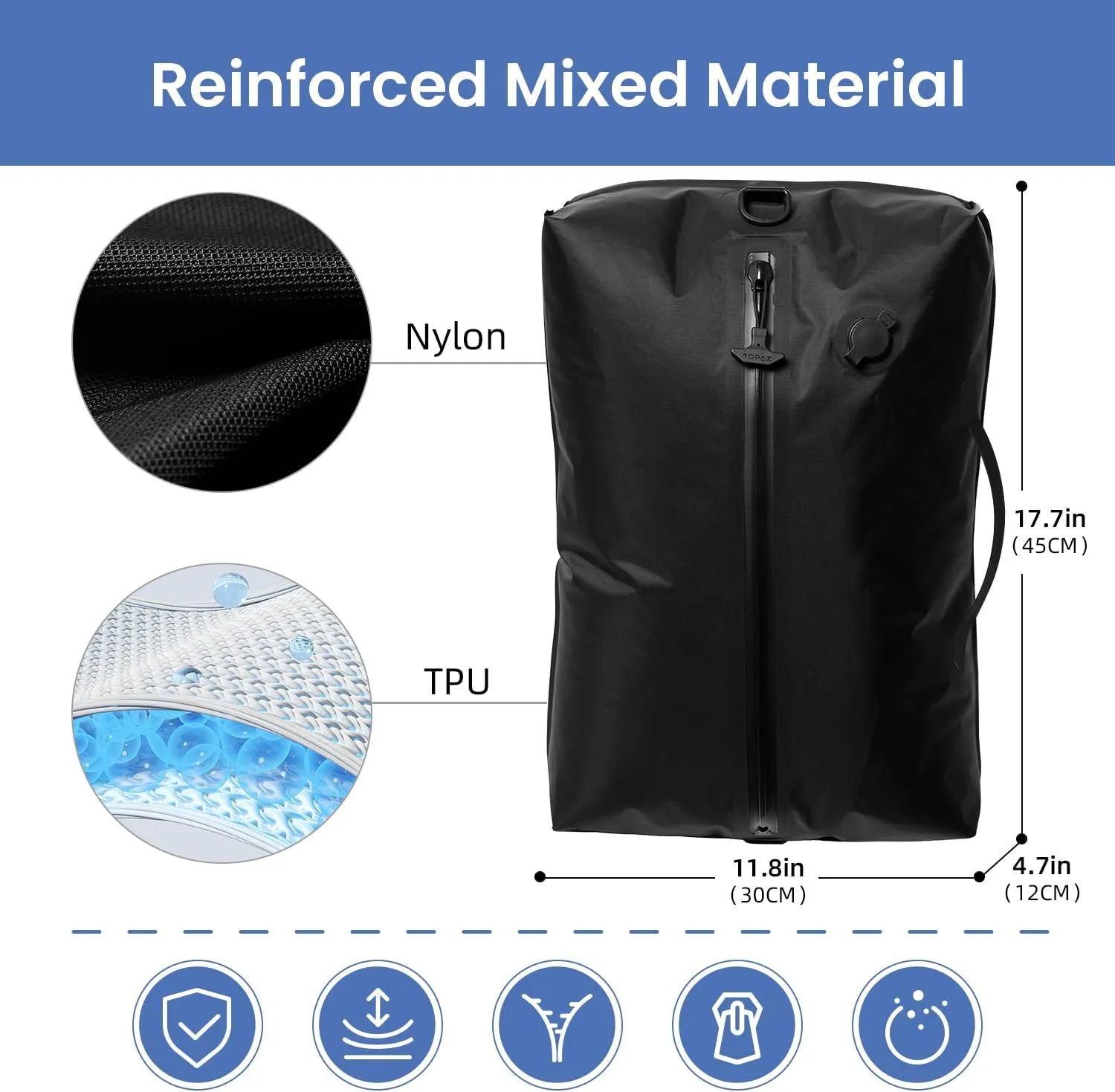 BAGAIL TPU Vacuum Bag for Travel, Reusable Compression Bag with IPX8 Waterproof Zipper, Save Space for Suitcase, Backpack and Carry on (Black, Large, With Pump)