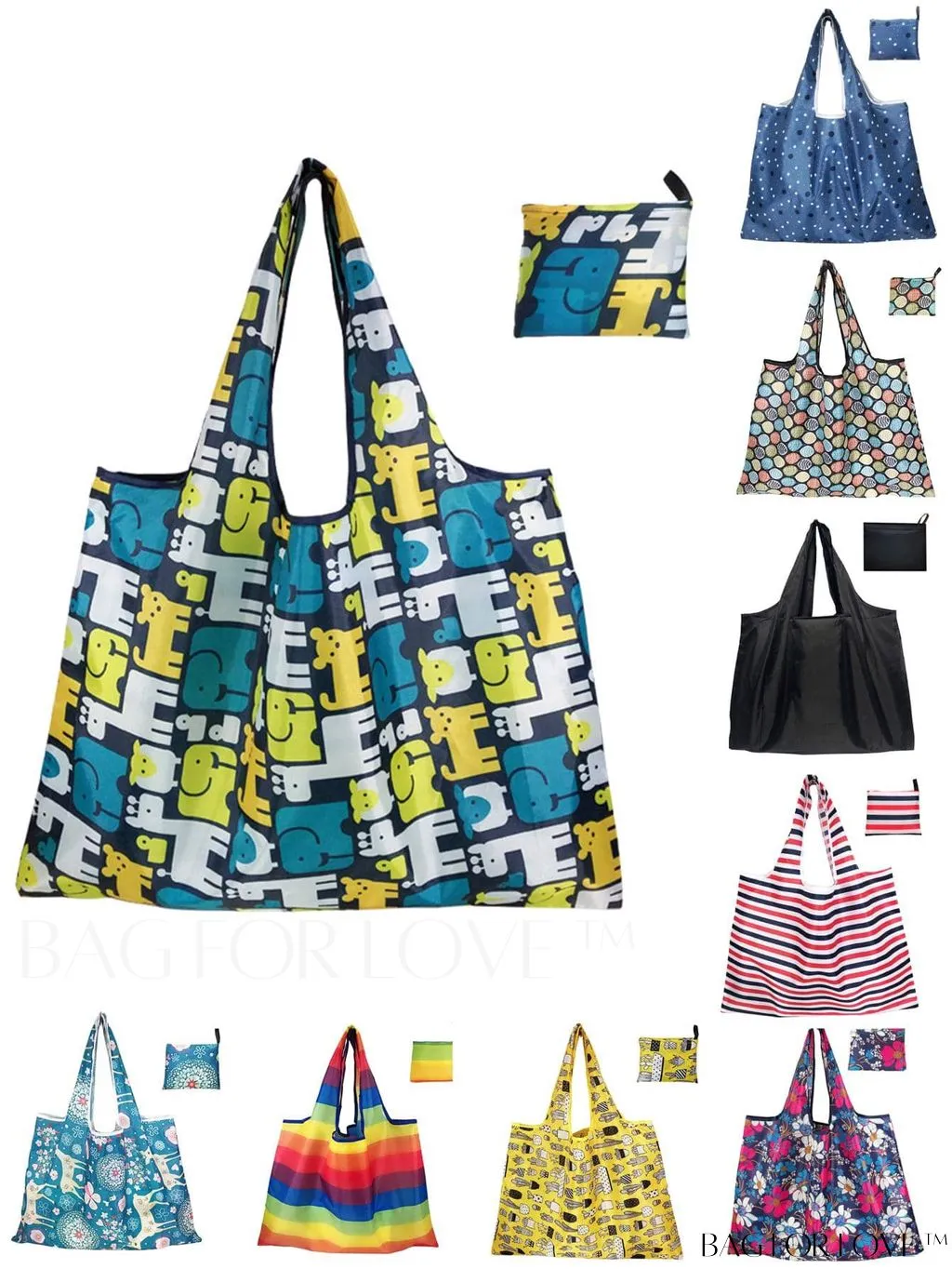 BagForLove - Foldable Fashion Print Shopping Bag - Convenient Handbag for Travel and Grocery Shopping