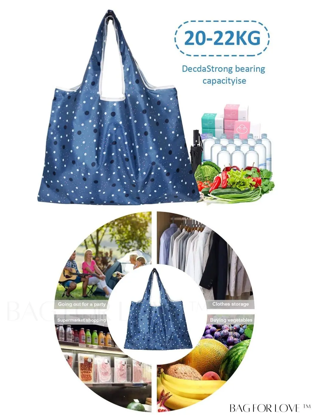BagForLove - Foldable Fashion Print Shopping Bag - Convenient Handbag for Travel and Grocery Shopping