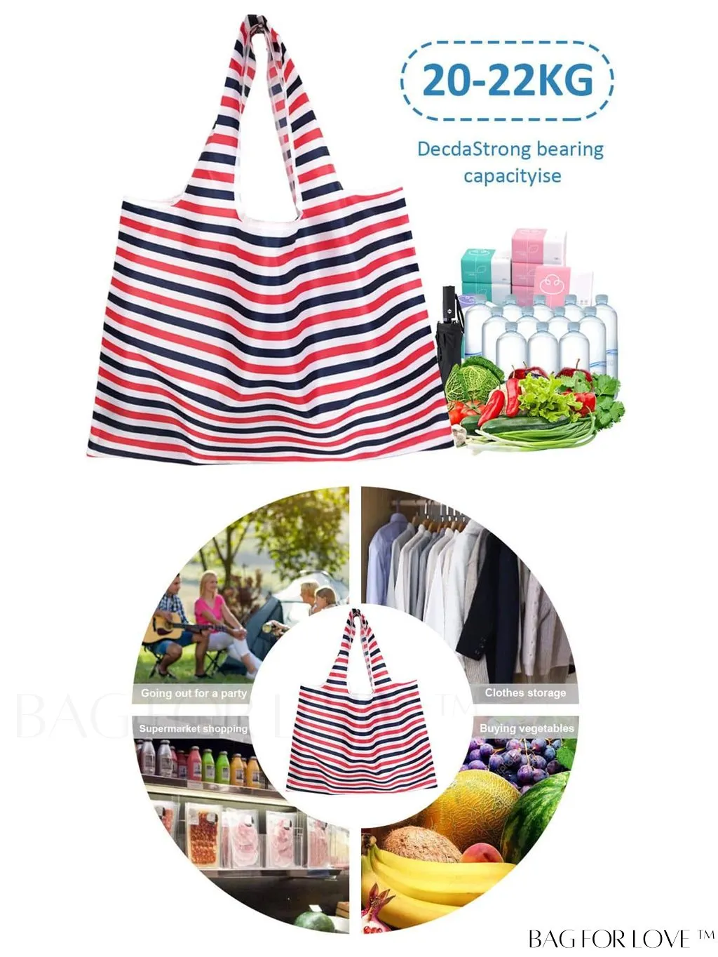 BagForLove - Foldable Fashion Print Shopping Bag - Convenient Handbag for Travel and Grocery Shopping