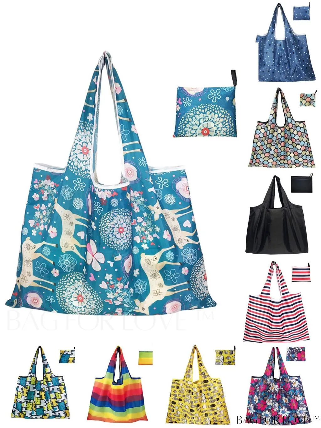 BagForLove - Foldable Fashion Print Shopping Bag - Convenient Handbag for Travel and Grocery Shopping
