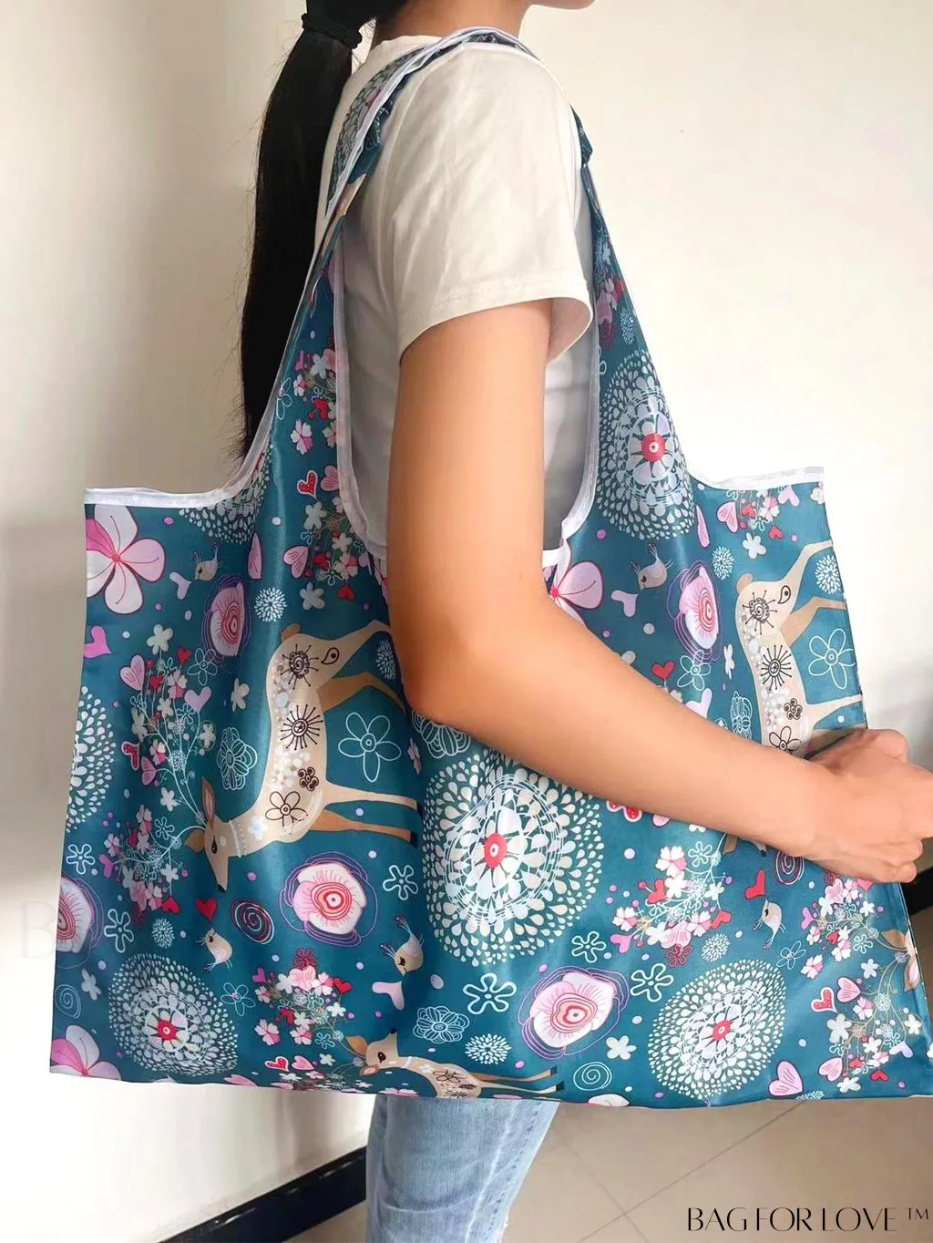 BagForLove - Foldable Fashion Print Shopping Bag - Convenient Handbag for Travel and Grocery Shopping