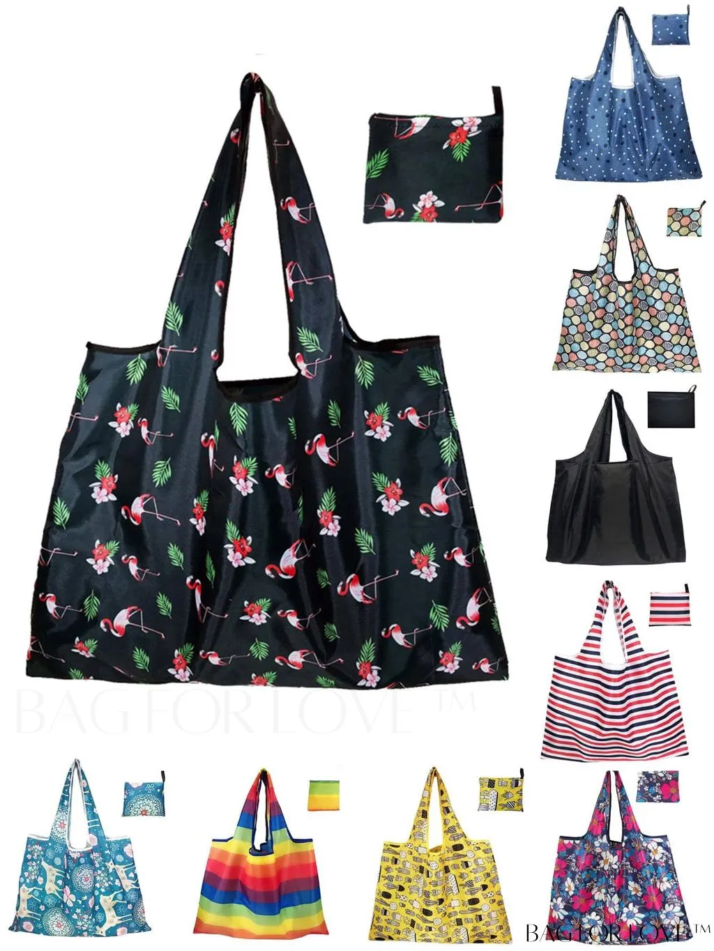 BagForLove - Foldable Fashion Print Shopping Bag - Convenient Handbag for Travel and Grocery Shopping