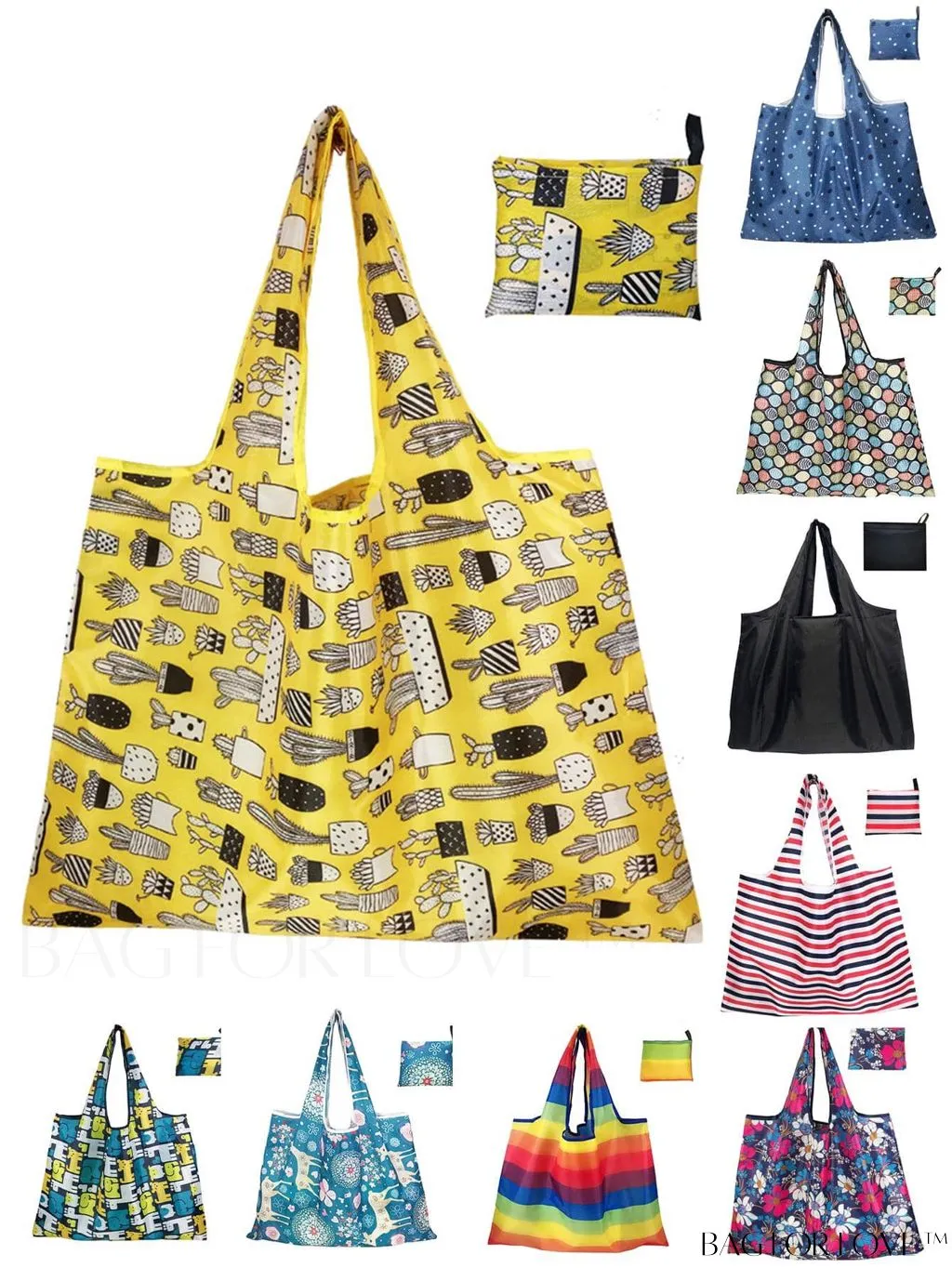 BagForLove - Foldable Fashion Print Shopping Bag - Convenient Handbag for Travel and Grocery Shopping