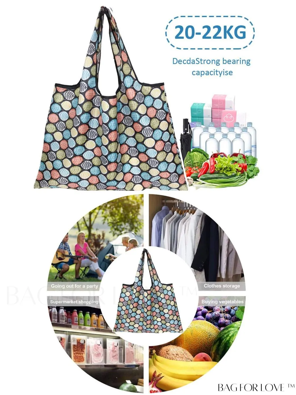 BagForLove - Foldable Fashion Print Shopping Bag - Convenient Handbag for Travel and Grocery Shopping