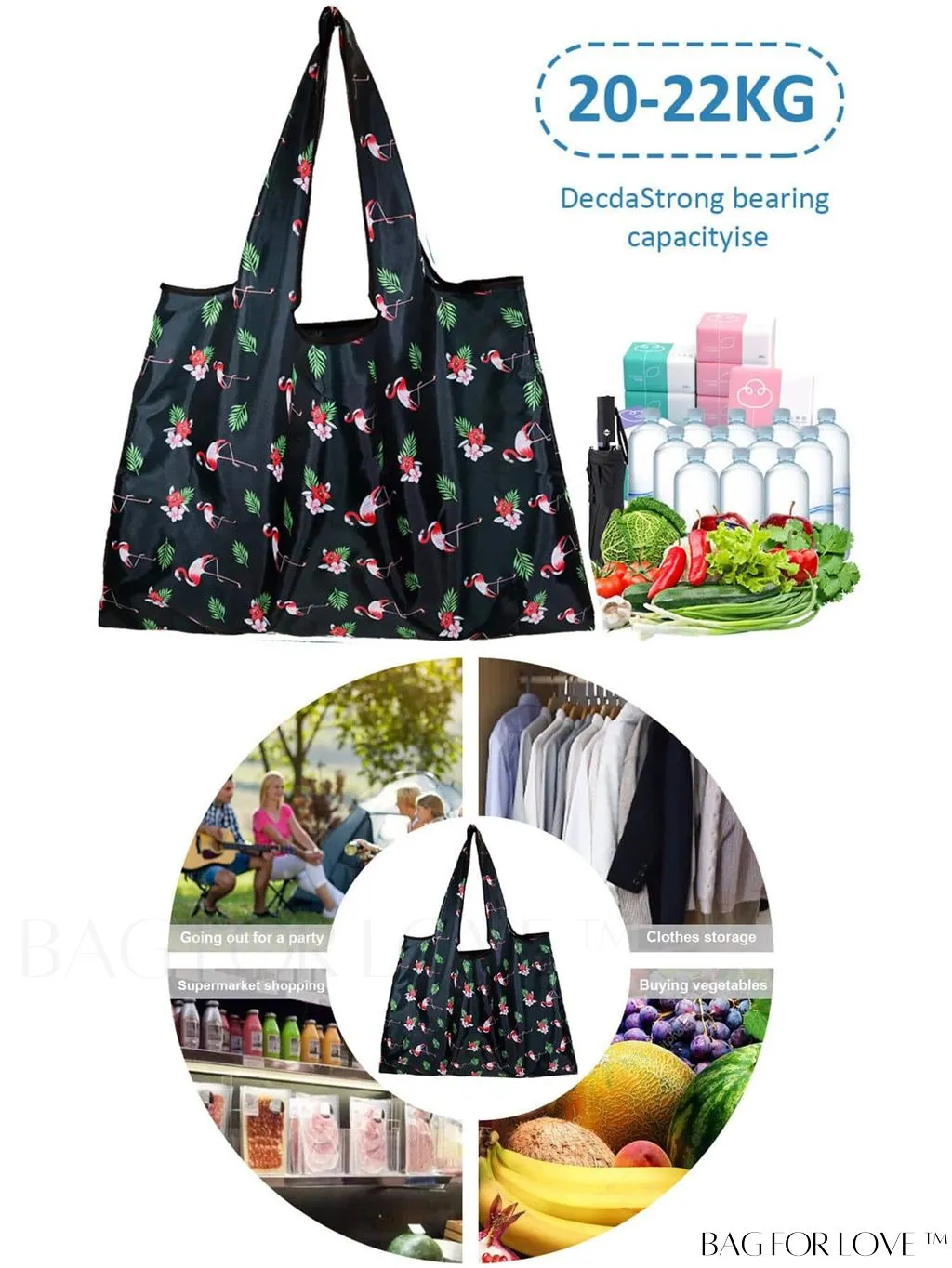 BagForLove - Foldable Fashion Print Shopping Bag - Convenient Handbag for Travel and Grocery Shopping
