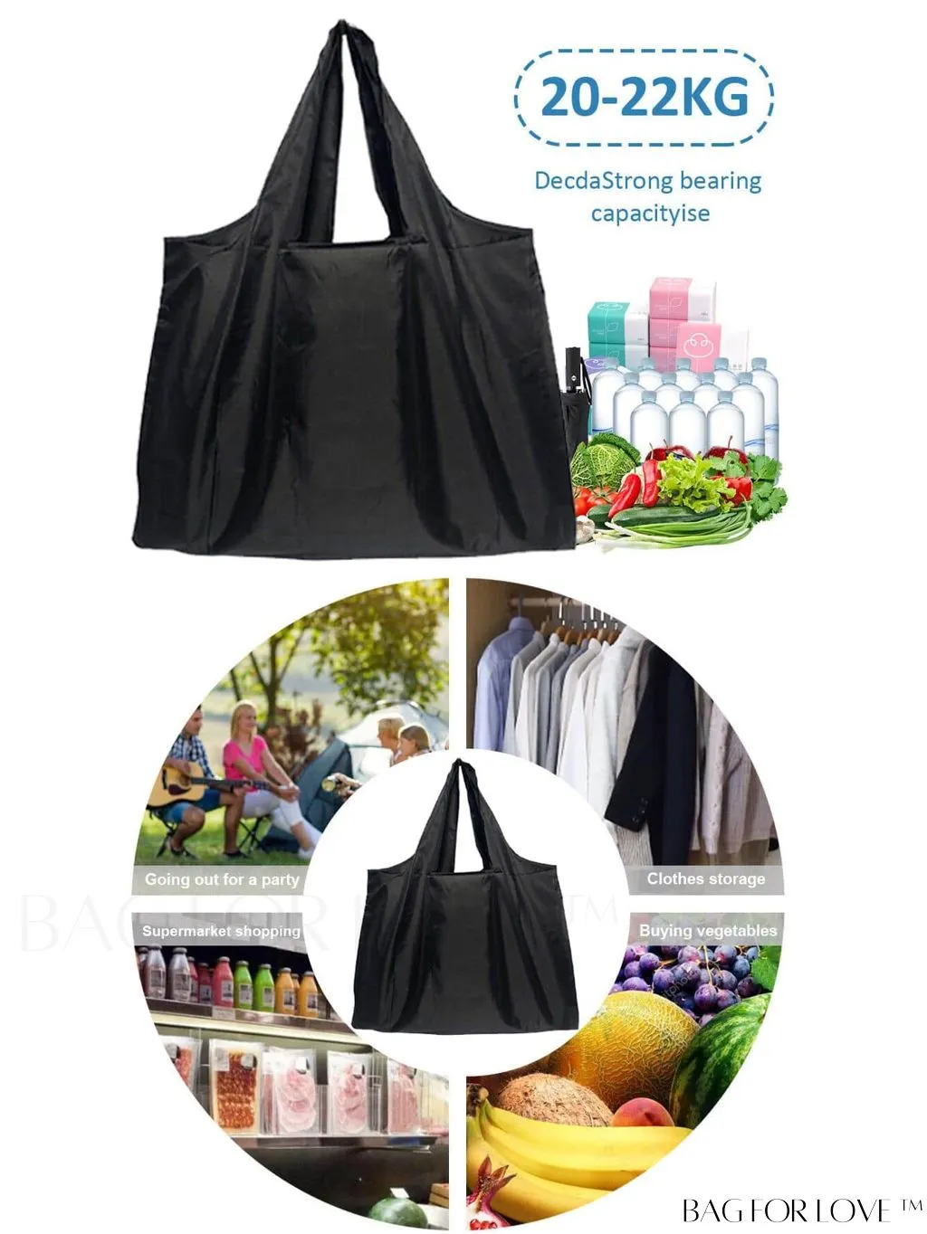 BagForLove - Foldable Fashion Print Shopping Bag - Convenient Handbag for Travel and Grocery Shopping