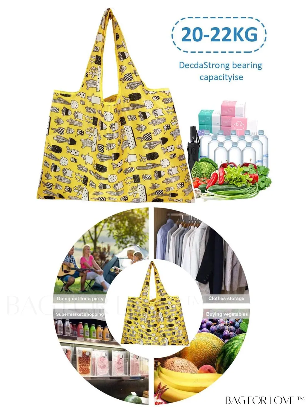 BagForLove - Foldable Fashion Print Shopping Bag - Convenient Handbag for Travel and Grocery Shopping