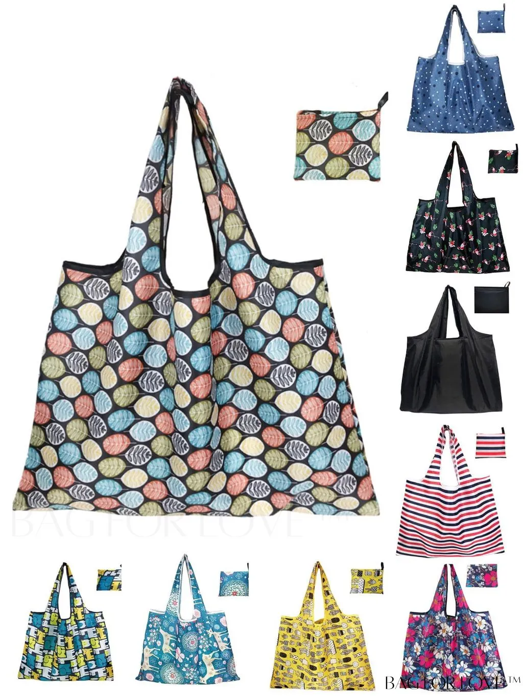 BagForLove - Foldable Fashion Print Shopping Bag - Convenient Handbag for Travel and Grocery Shopping