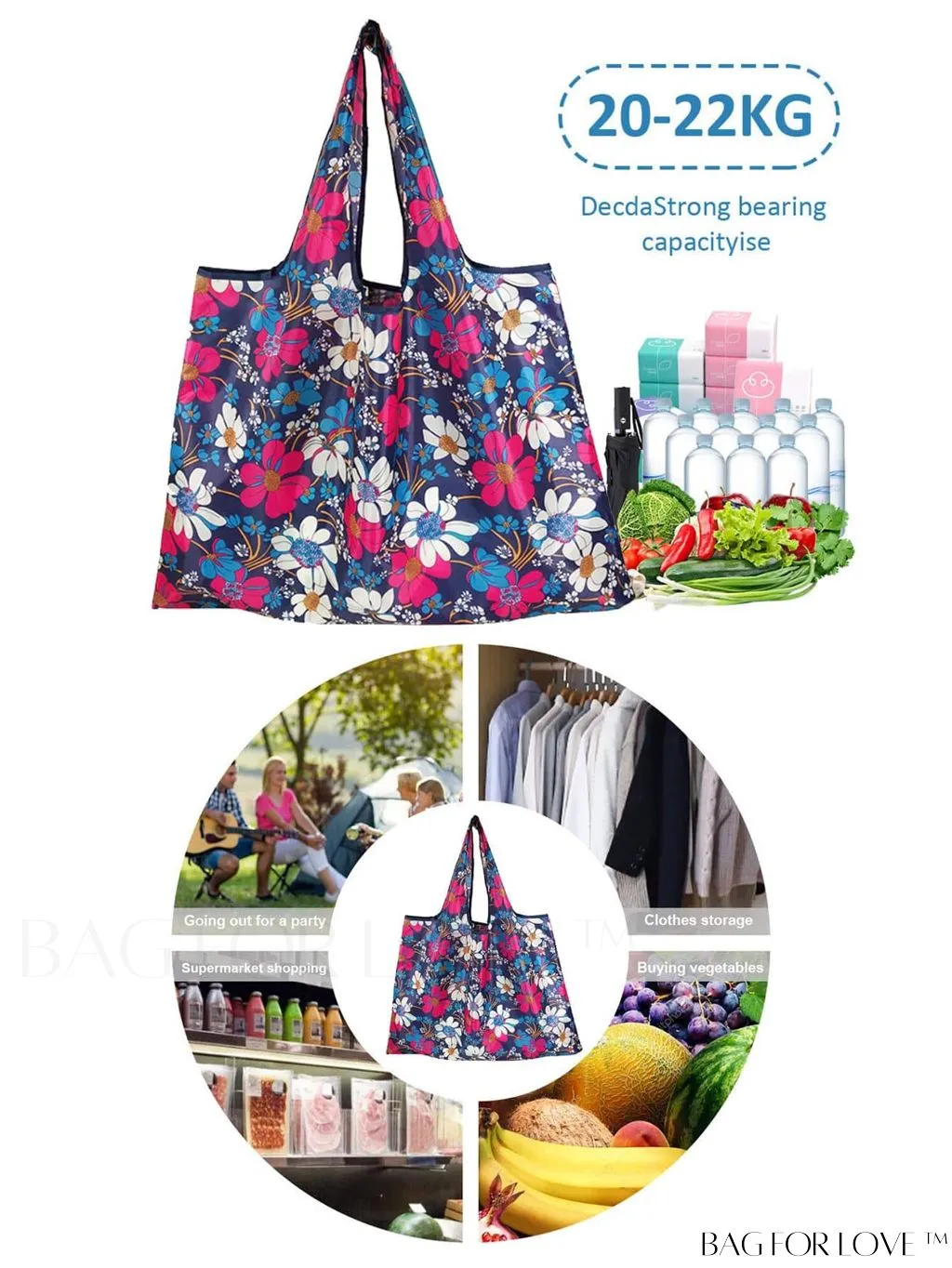 BagForLove - Foldable Fashion Print Shopping Bag - Convenient Handbag for Travel and Grocery Shopping
