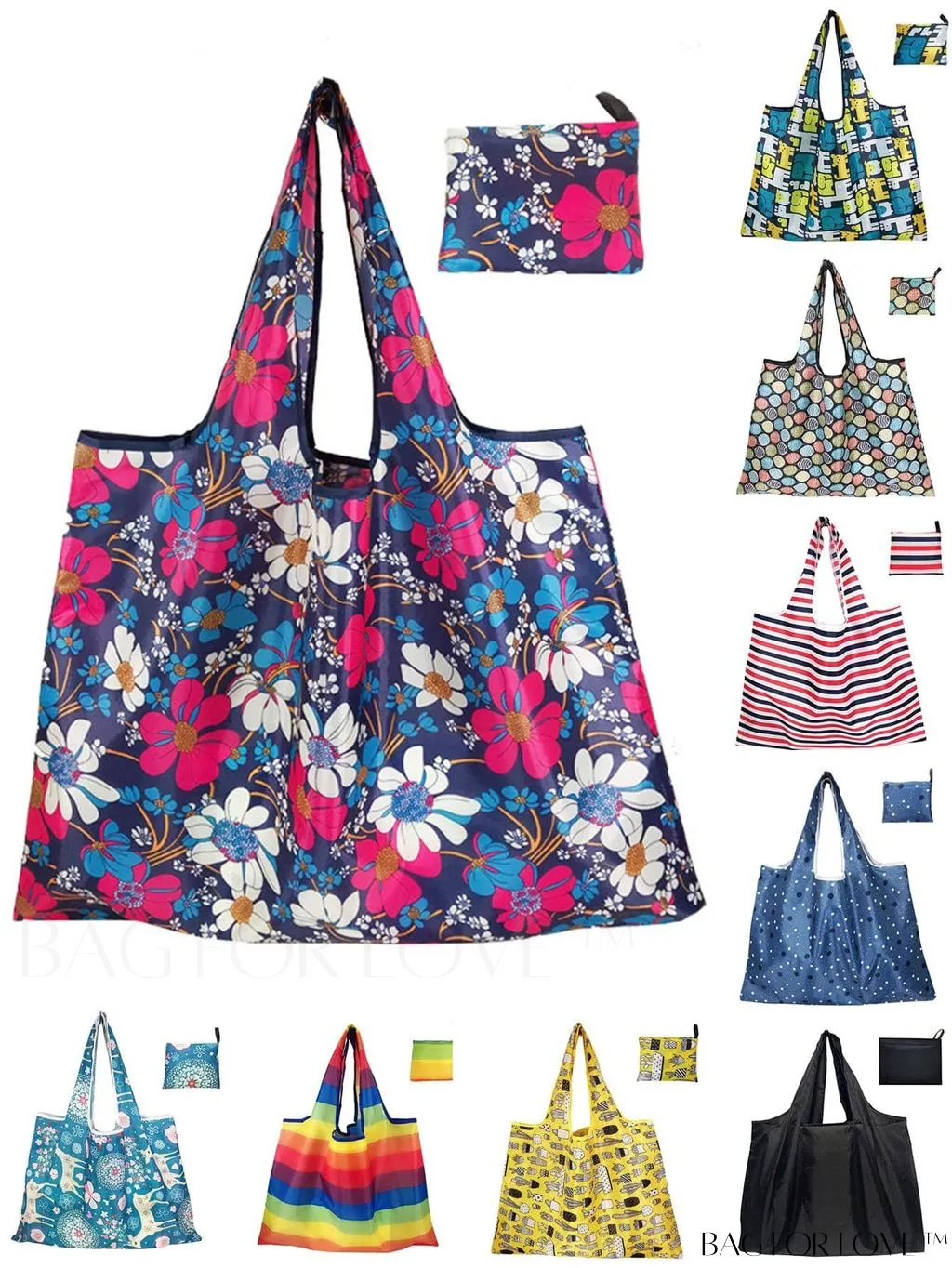 BagForLove - Foldable Fashion Print Shopping Bag - Convenient Handbag for Travel and Grocery Shopping