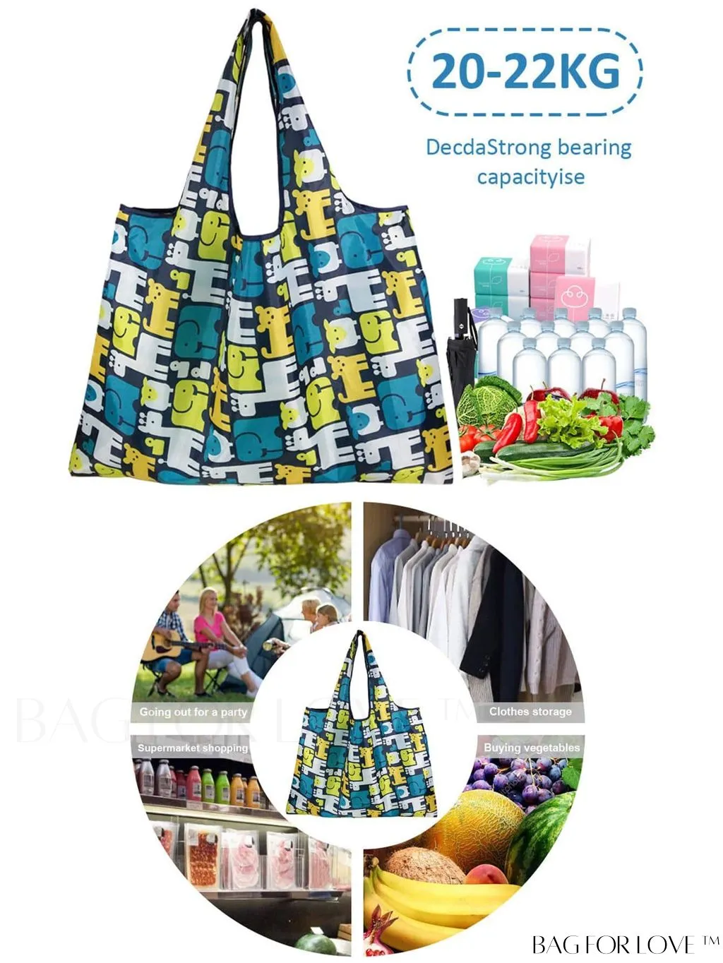 BagForLove - Foldable Fashion Print Shopping Bag - Convenient Handbag for Travel and Grocery Shopping