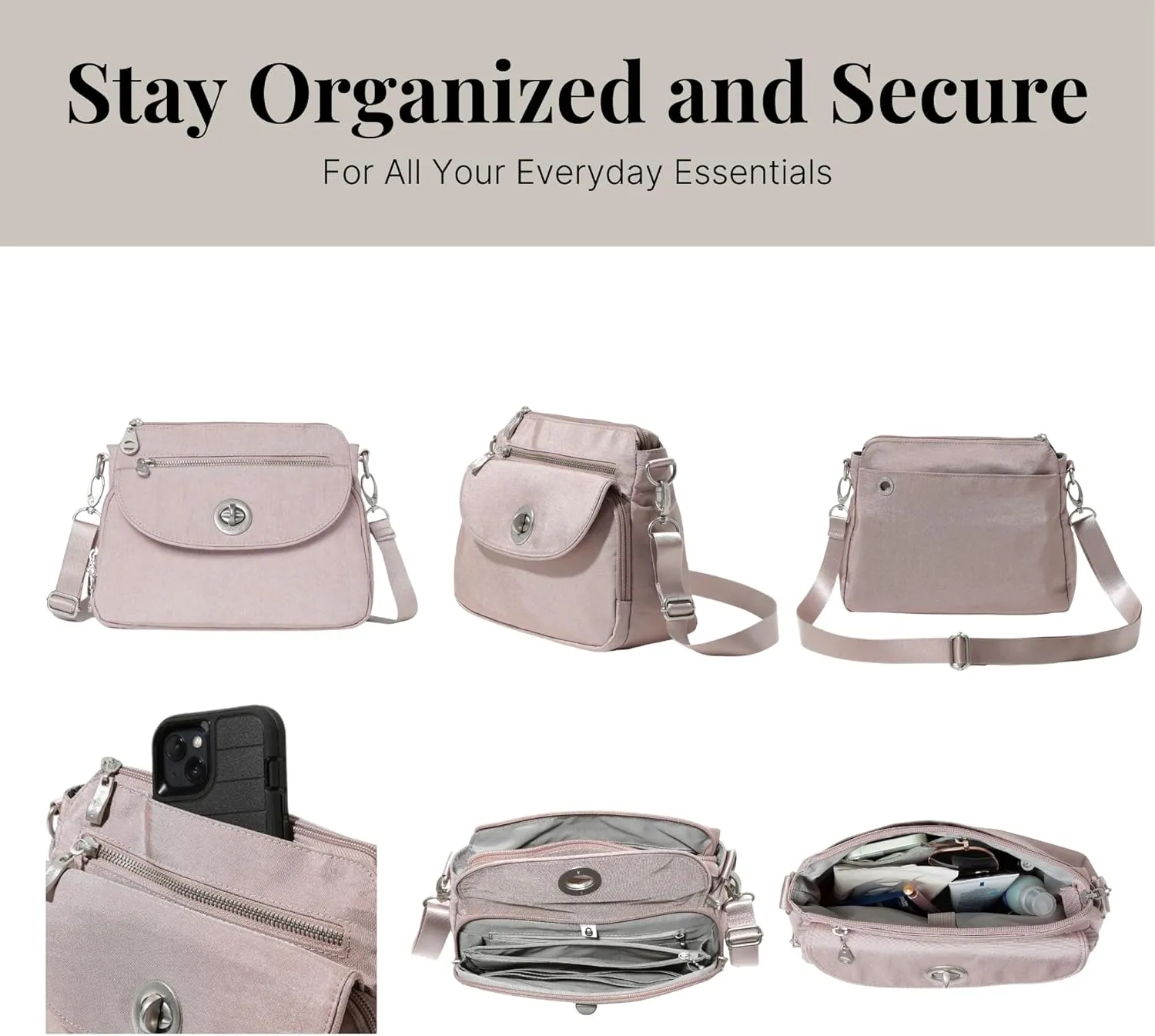 Baggallini Calais Crossbody Bags for Women 9.5"x7" Travel Handbag Purse w/RFID Front Wallet Lightweight Water-Resistant