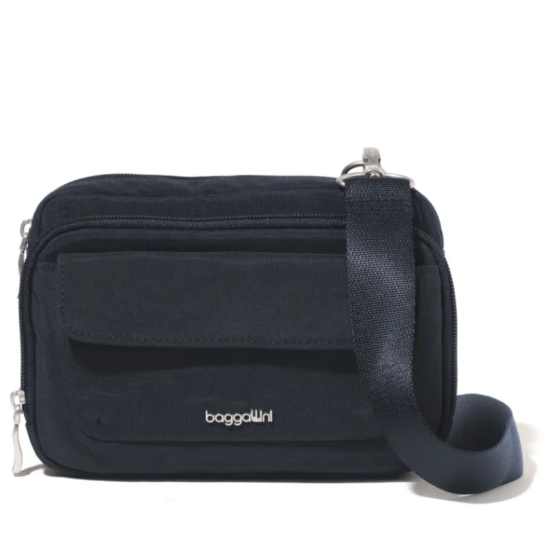 Baggallini Modern Double Zip Crossbody – French Navy Twill
