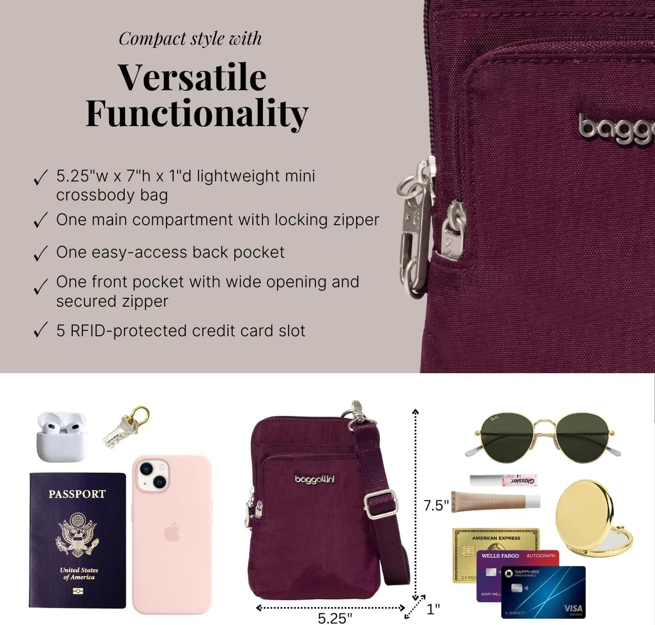 Baggallini Securtex Anti-Theft Activity Crossbody Bag