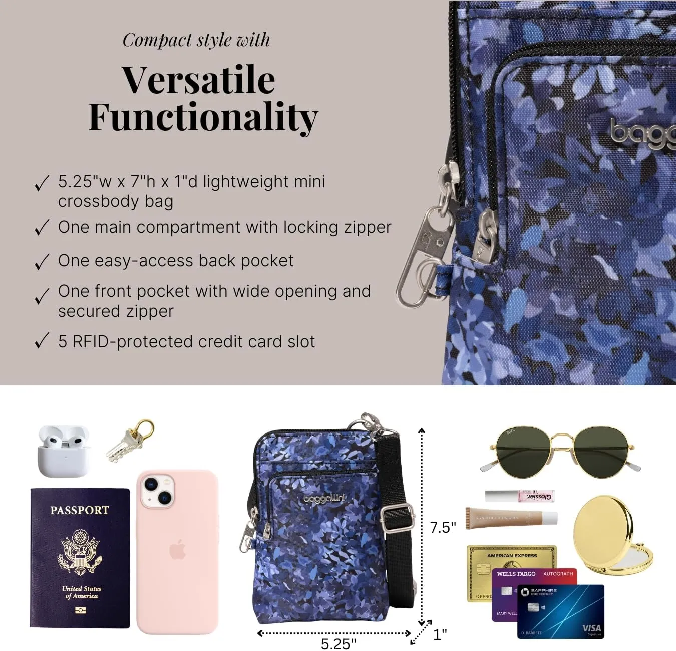 Baggallini Securtex Anti-Theft Activity Crossbody Bag