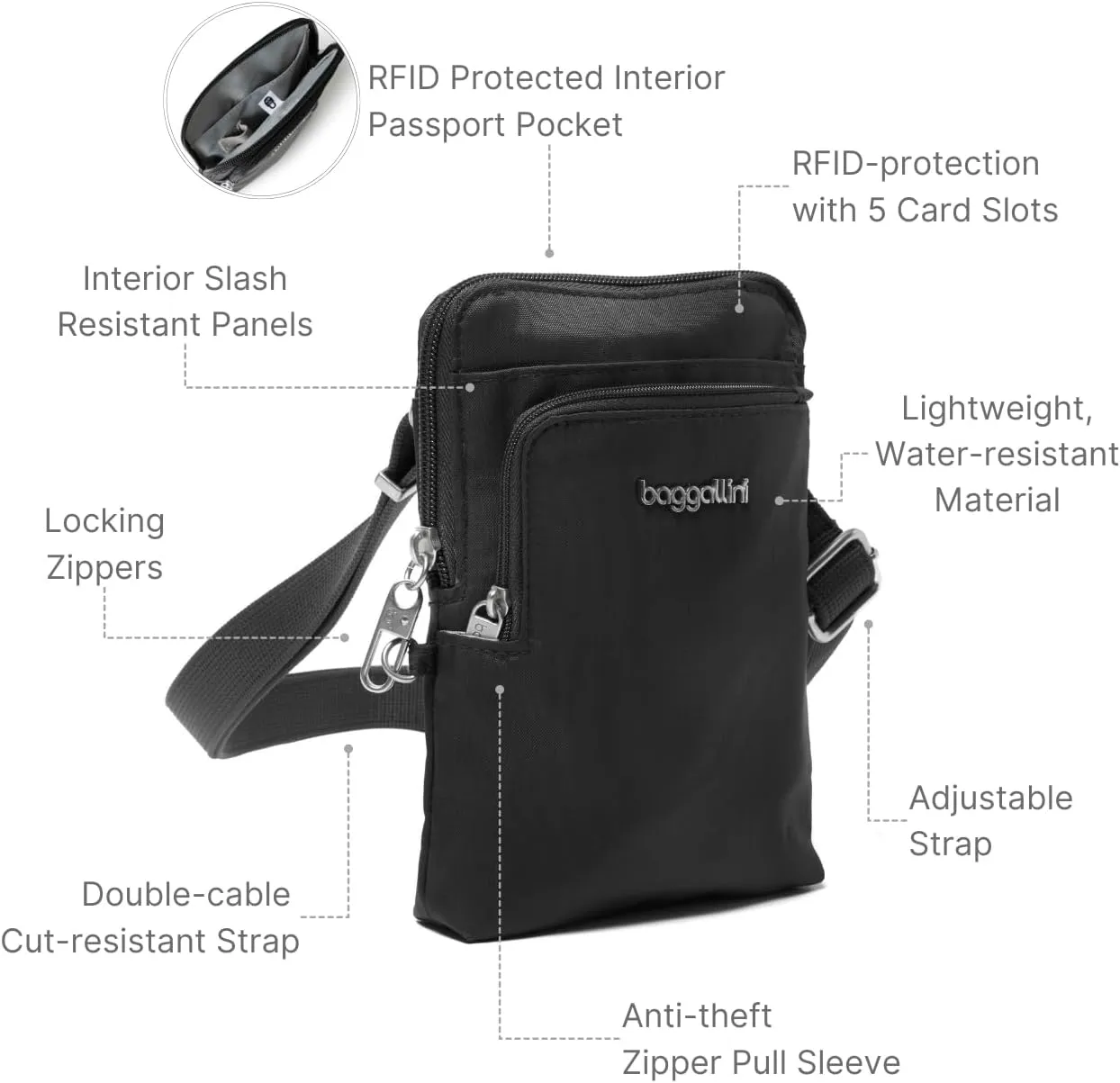 Baggallini Securtex Anti-Theft Activity Crossbody Bag
